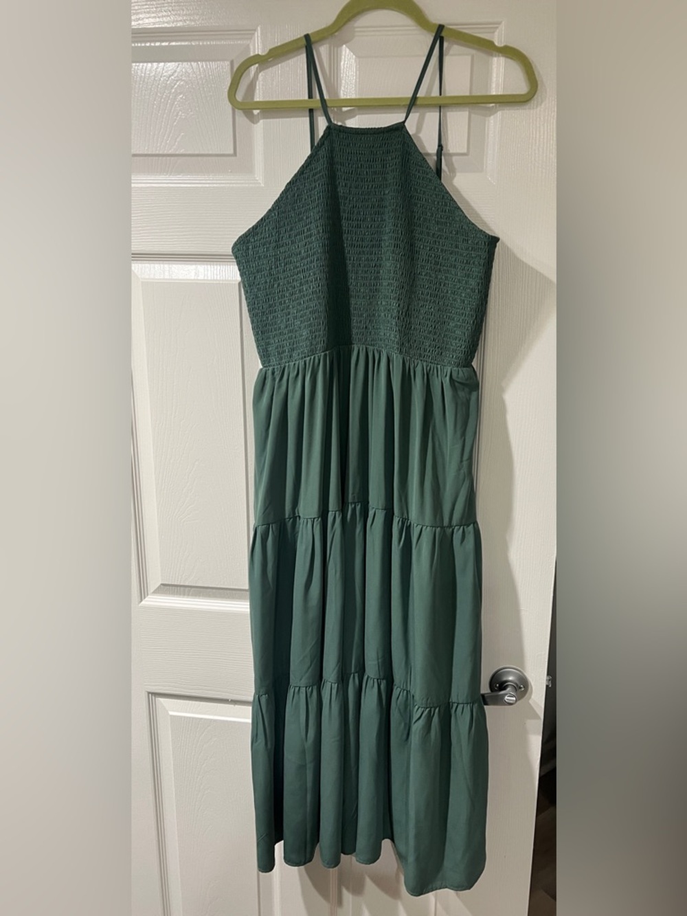 ARULA Smocked Maxi Dress in Forest Green